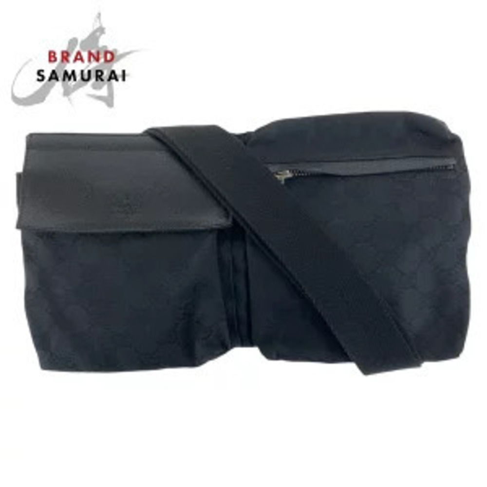 Gucci black GG canvas leather body bag waist pouch
